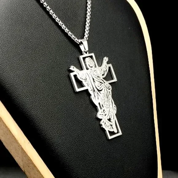 Silver 2.5 Cross Necklace Jesus Faith Christmas Anniversary Birthday Gift NEW